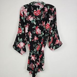 Torrid Tunic/Dress Black Floral Collared Snap Henley Top Belted  Sz 4X Coquette